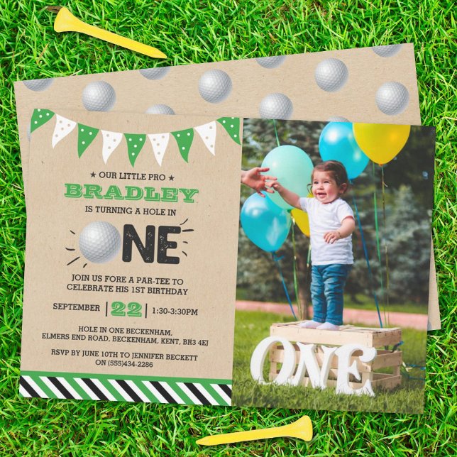 Hole In One | Golf 1st Birthday Par-tee Photo Invitation (Creator Uploaded)