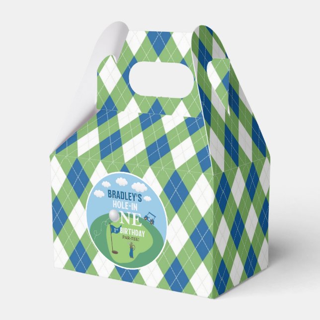 Hole In One Golf 1st Birthday Party Favour Box (Front Side)