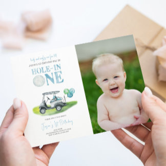 Hole-in-One Golf 1st Birthday Photo Invitation