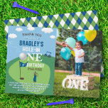 Hole In One Golf 1st Birthday Photo Thank You Card<br><div class="desc">Say thank you in style with these trendy 1st birthday thank you cards. The template wording is easy to personalise and your family and friends will be thrilled when they receive these fabulous thank yous.</div>