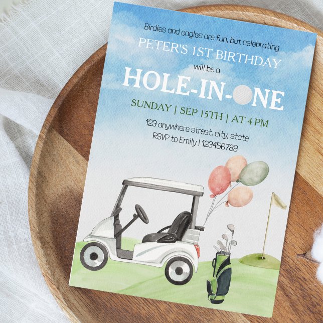 Hole in One Golf 1st Birthday Watercolor Invitation (Hole in One - 1st birthday)