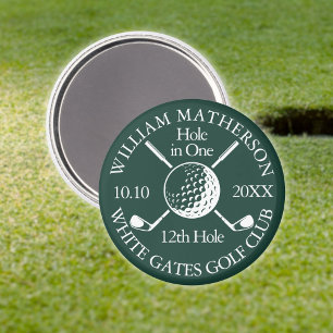 Hole in One Golf Ball And Clubs Emerald Green Magnet