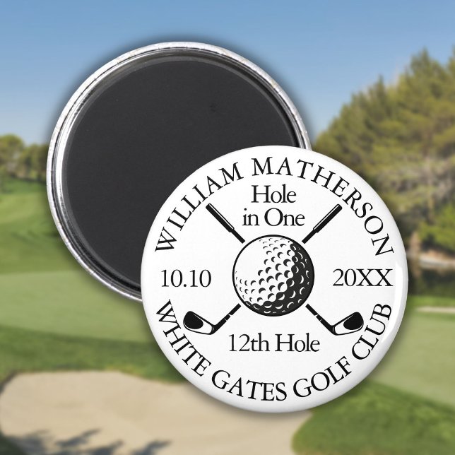 Hole in One Golf Ball And Clubs Personalised Magnet (Hole in One Golf Ball And Clubs Personalized Magnet)