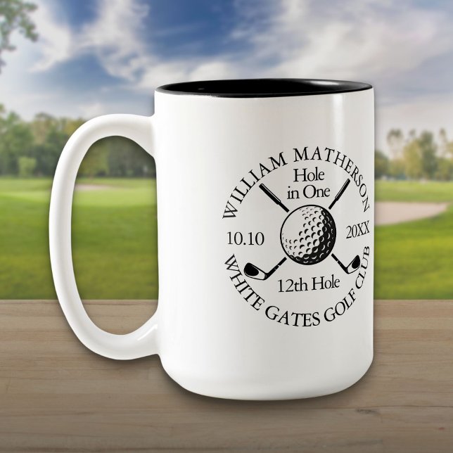Hole in One Golf Ball And Clubs Personalised Two-Tone Coffee Mug (Hole in One Golf Ball And Clubs Personalized Two-Tone Coffee Mug)