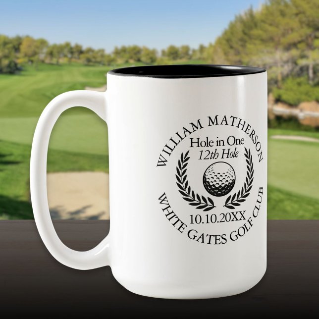 Hole in One Golf Ball And Wreath Personalised Two-Tone Coffee Mug (Hole in One Golf Ball And Wreath Personalized Two-Tone Coffee Mug)