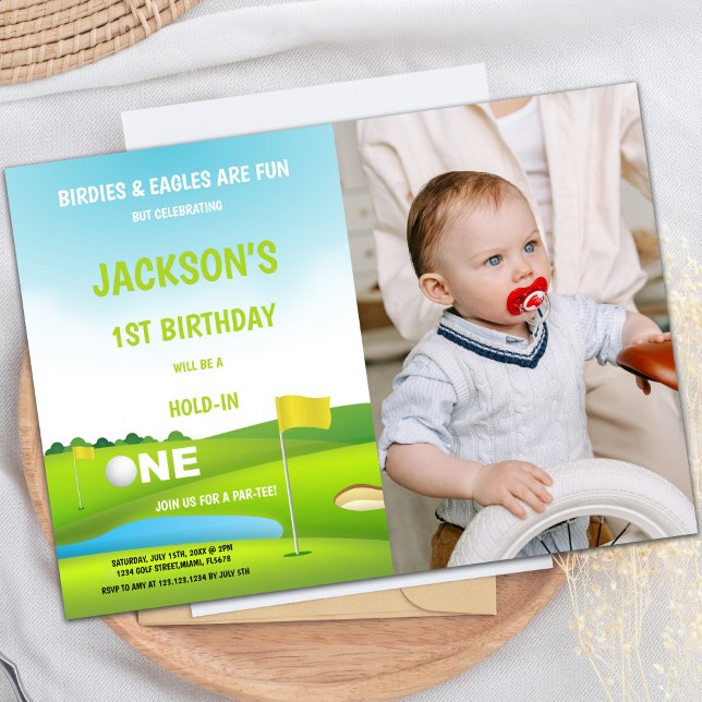 Hole in One Golf Birthday Invitation with Photo (Hold in one Golf Birthday Invitations with photo)