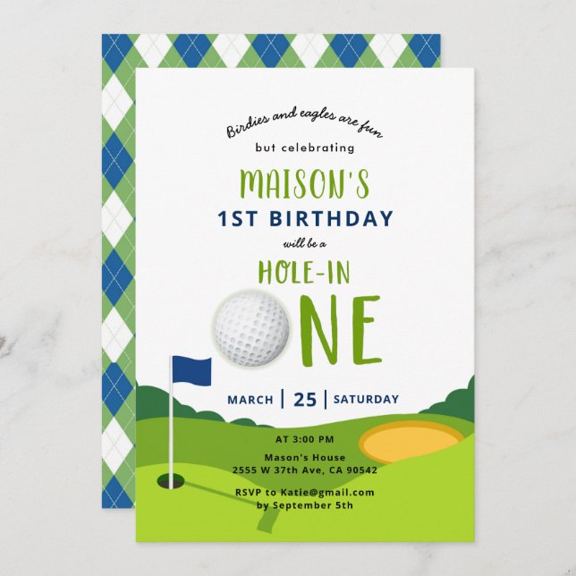 Hole In One Golf Birthday Par-tee Invitation (Front/Back)