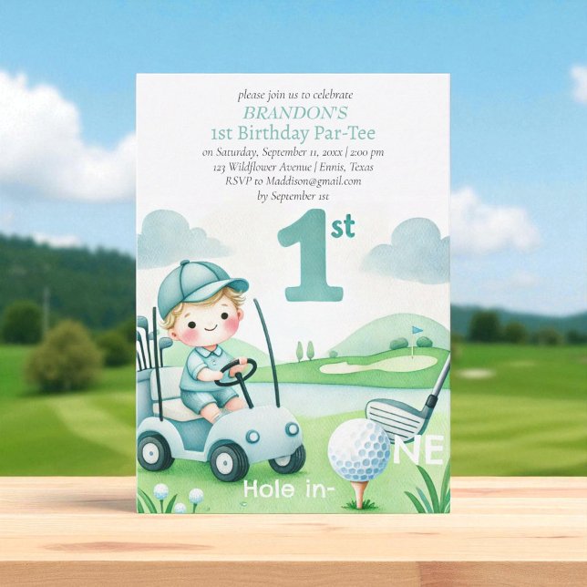 Hole in One Golf Boy 1st Birthday Par-Tee Invitation (Creator Uploaded)