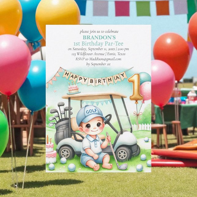 Hole in One Golf Boy 1st Birthday Par-Tee Invitation (Creator Uploaded)
