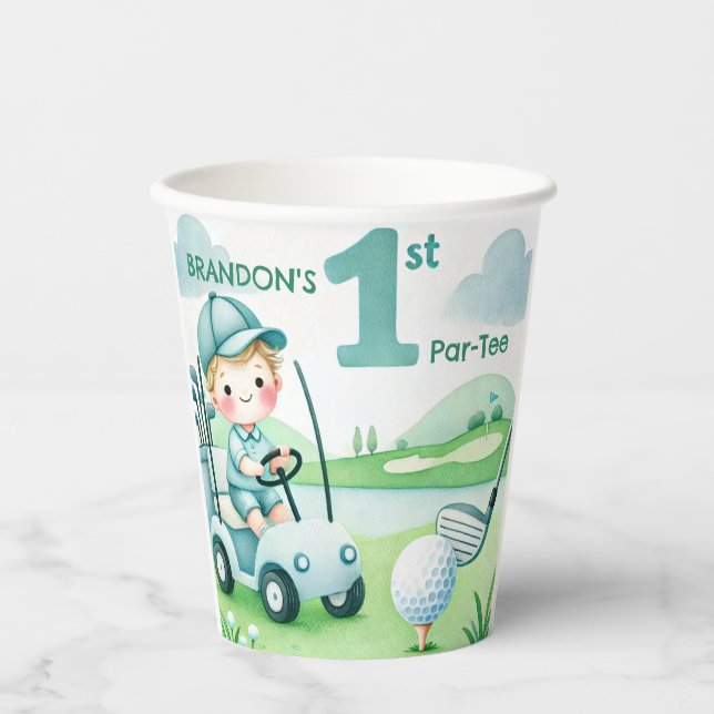 Hole in One Golf Boy 1st Par-tee Birthday Paper Cups (Front)