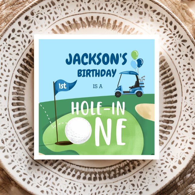 Hole In One Golf Boy First Birthday Par-Tee Napkin (Creator Uploaded)
