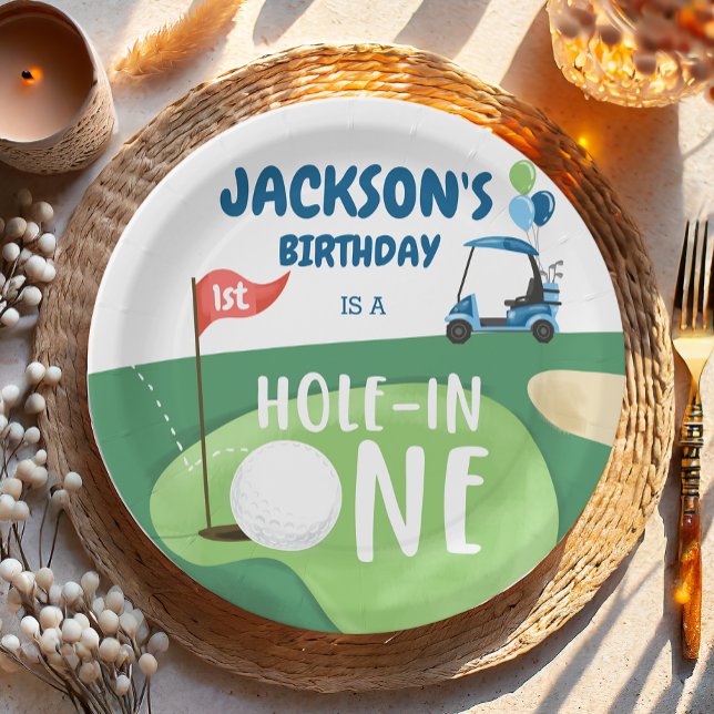Hole In One Golf Boy First Birthday Par-Tee Paper Plate (Creator Uploaded)