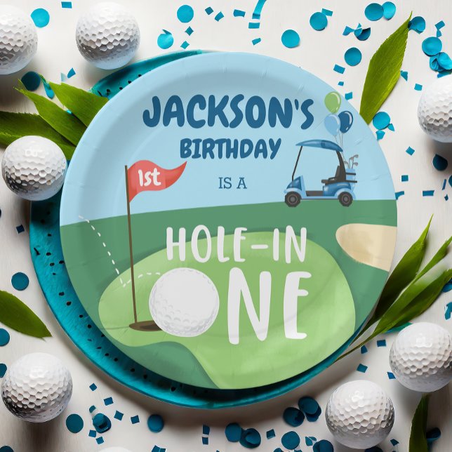 Hole In One Golf Boy First Birthday Par-Tee Paper Plate (Creator Uploaded)