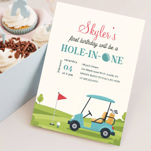 Hole In One Golf Boy Girl First Birthday Party Invitation