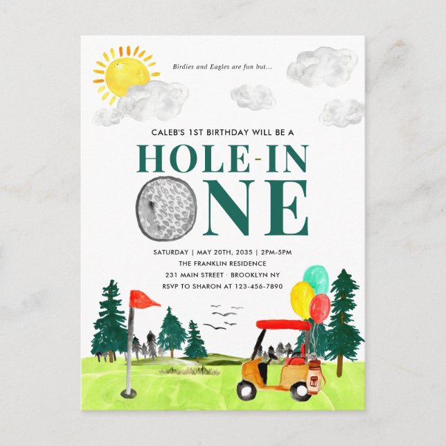 Hole In One Golf Boy Golfing Par-tee 1st Birthday Postcard (Front)