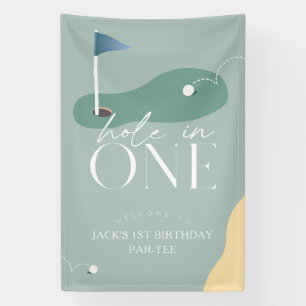 Hole in One Golf Course Blue 1st Birthday Welcome Banner