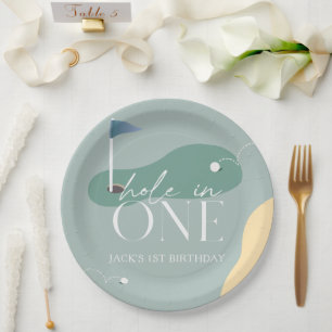 Hole in One Golf Course Boy 1st Birthday Paper Plate