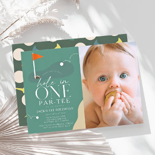 Hole in One Golf Course Photo 1st Birthday Par-Tee Invitation