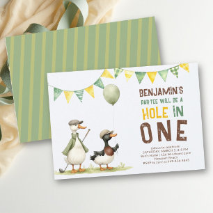 Hole in One Golf Ducks Par Tee Boy 1st Birthday Invitation