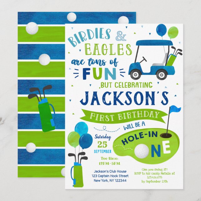 Hole In One Golf First Birthday Par-Tee Invitation (Front/Back)
