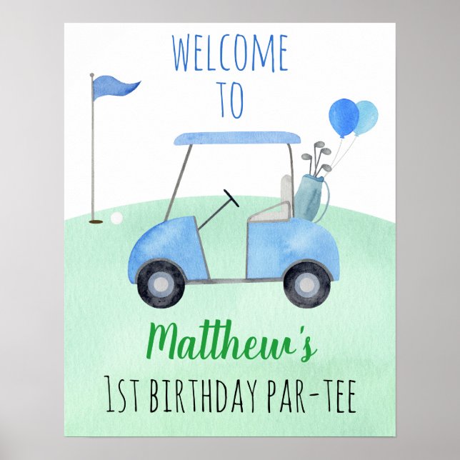 Hole In One Golf First Birthday Par-tee Welcome Poster (Front)