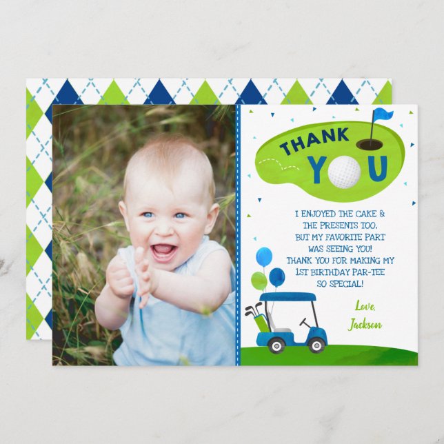 Hole In One Golf First Birthday Thank You Cards (Front/Back)