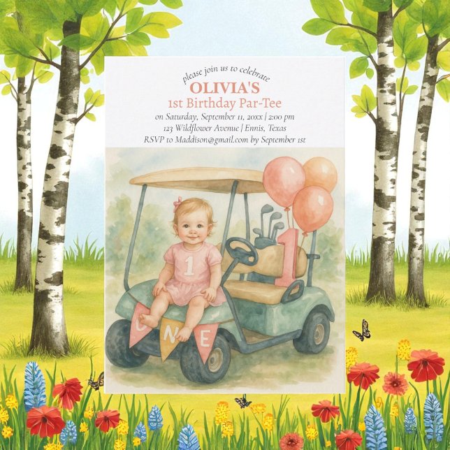 Hole in One Golf Girl 1st Birthday Par-Tee Invitation (Creator Uploaded)