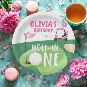 Hole In One Golf Girl First Birthday Par-Tee Paper Plate