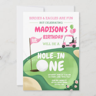 Hole In One Golf Girl Pink First Birthday Par-Tee Invitation
