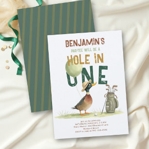 Hole in One Golf Lucky Duck Boy 1st Birthday Invitation