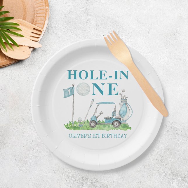 Hole In One Golf Par-tee Boy 1st Birthday Paper Plate (Creator Uploaded)