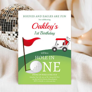 Hole In One Golf Partee 1st Birthday Invitation