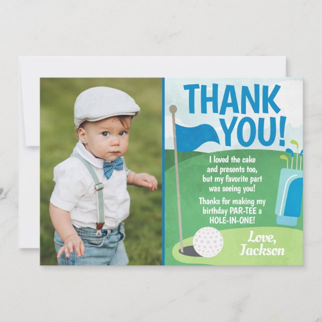 Hole in One Golf Thank You Card First Birthday (Front)
