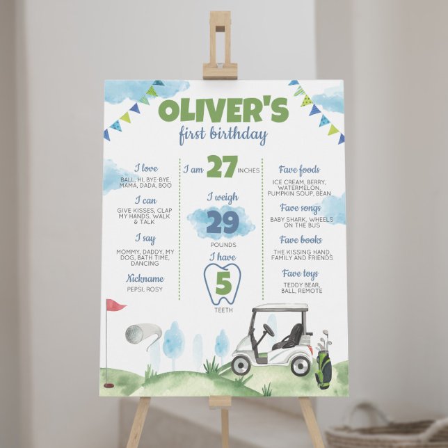 Hole In One Golf Theme 1st Birthday Milestone Sign (Creator Uploaded)