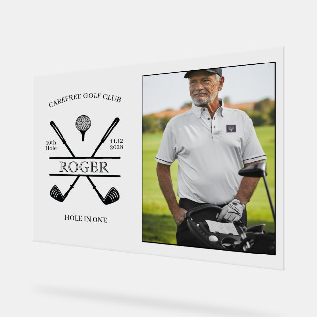Hole In One Golfer Photo Acrylic Sign (Angle)