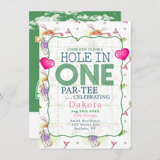 Hole In One Par-Tee Birthday Celebration 7 Invitation (Front/Back)