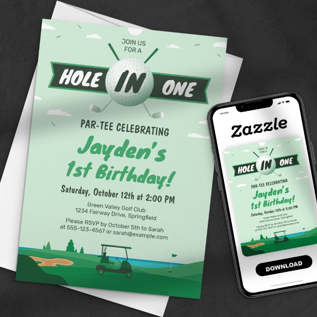 Hole-In-One Par tee Golf Birthday Party Green Invitation (Creator Uploaded)