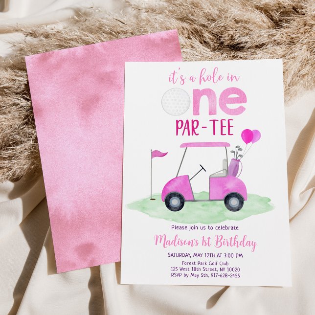 Hole In One Pink Girl Golf First Birthday Invitation (Creator Uploaded)