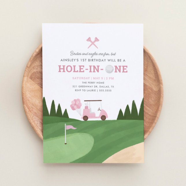 Hole in One Pink Golf 1st Birthday Invitation (Creator Uploaded)