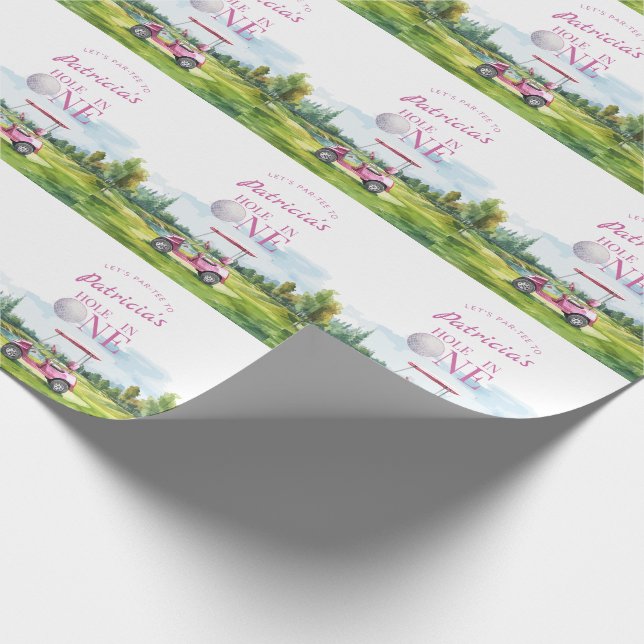Hole In One Pink Golf 1st Birthday  Wrapping Paper (Corner)