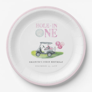 Hole-In-One Pink Golf Cart Birthday Paper Plates