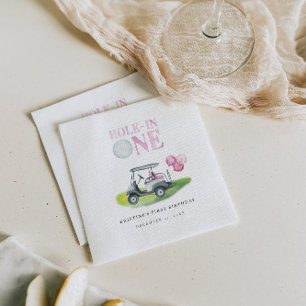 Hole-In-One Pink Golf Cart Party Napkin