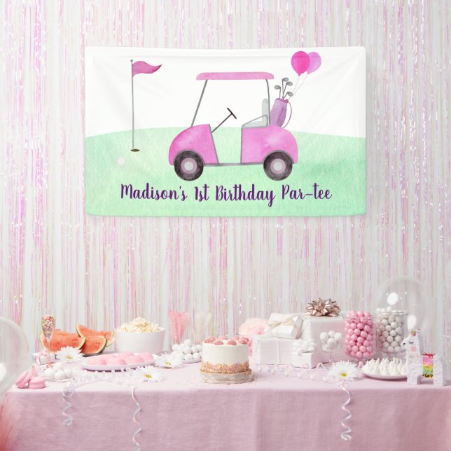 Hole In One Pink Golf First Birthday Par-tee Banner (Party)