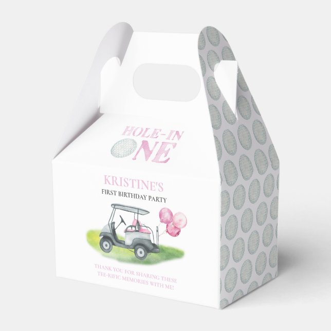 Hole-In-One Pink Golf Theme Birthday Favour Box (Back Side)