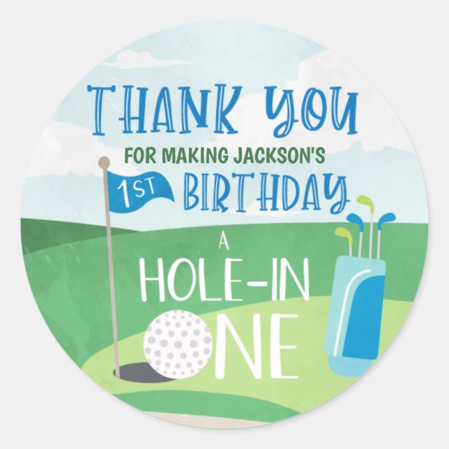 Hole in One Round Labels, Golf Thank You Classic Round Sticker (Front)