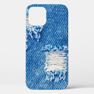 Hole on Denim Jeans. Ripped Destroyed Torn Blue je iPhone 12 Case