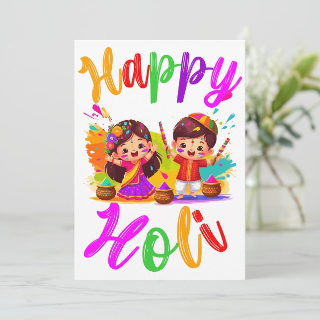 Holi Festival Greeting Holiday Card (Standing Front)