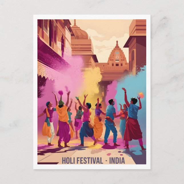 Holi Festival in India Vintage Postcard (Front)