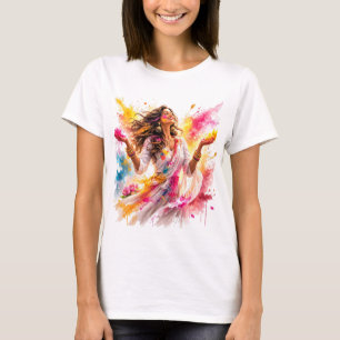 Holi Festival Woman Watercolor T-Shirt