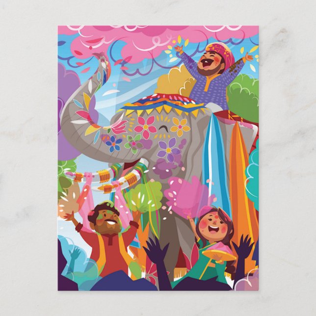 Holi Hai Painted Elephant in Crowd Postcard (Front)